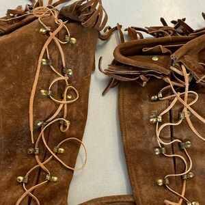 Brown Suede Fringe Knee-High Boots Vtg Brown boots